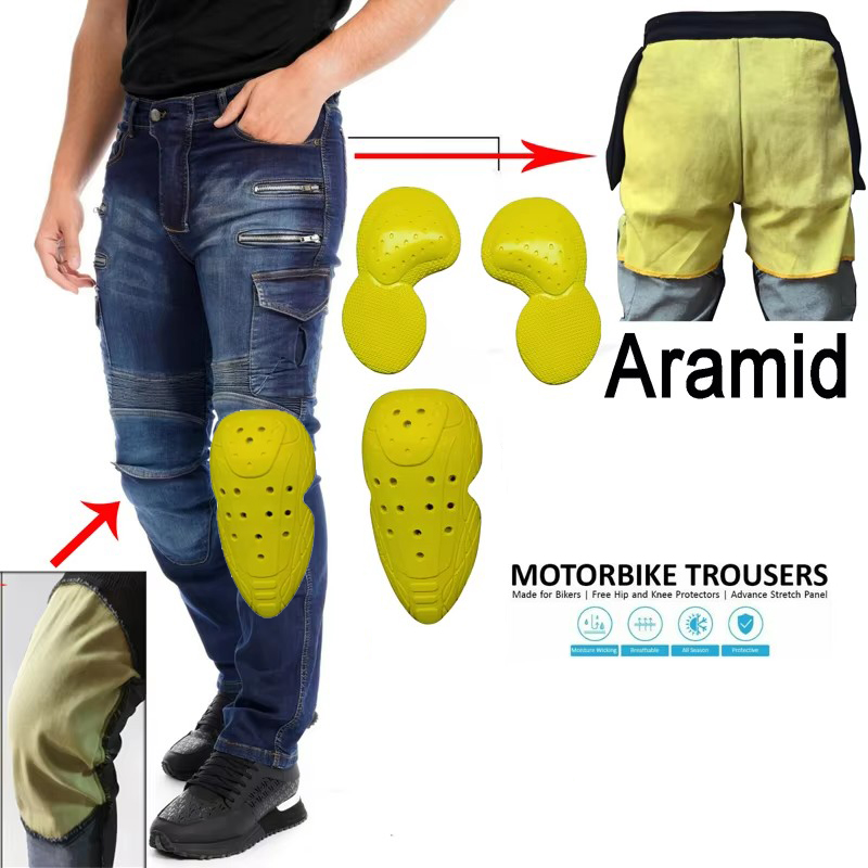 Motorcycle Gear Blue - Aramid Motosiklet Pantolonu Erkek Fermuarlı Koruyucu